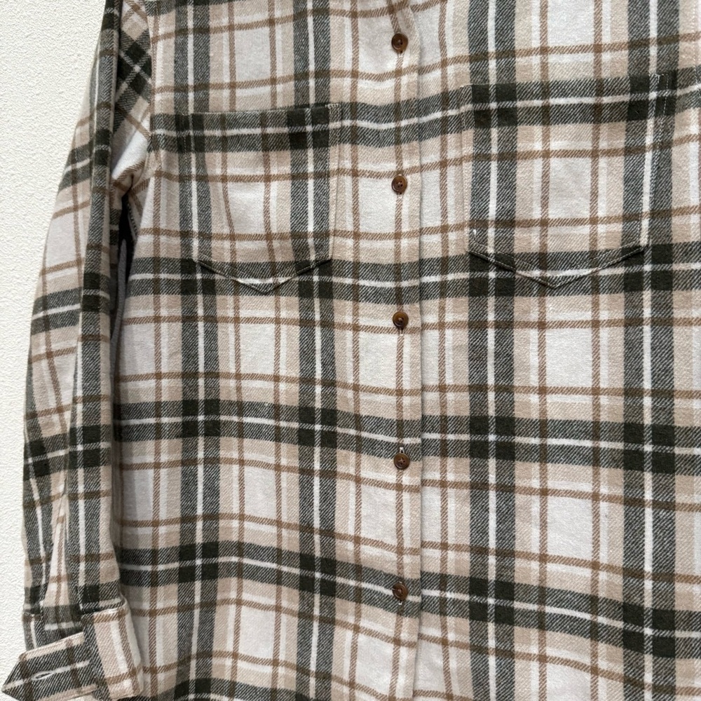 Jenni Kayne O'Keeffe Wool-Blend Shirt Overshirt Shaket Size XS Oatmeal Plaid - Picture 7 of 9